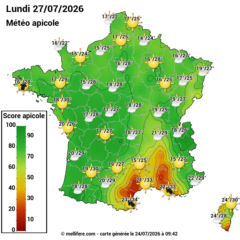 Carte des scores abeilles 27/07