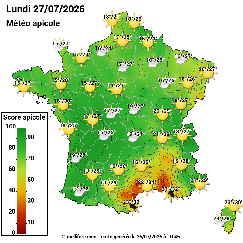 Carte des scores abeilles 27/07