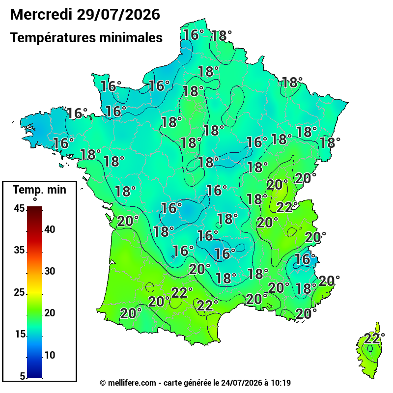 Prévision Températures mini 29/07