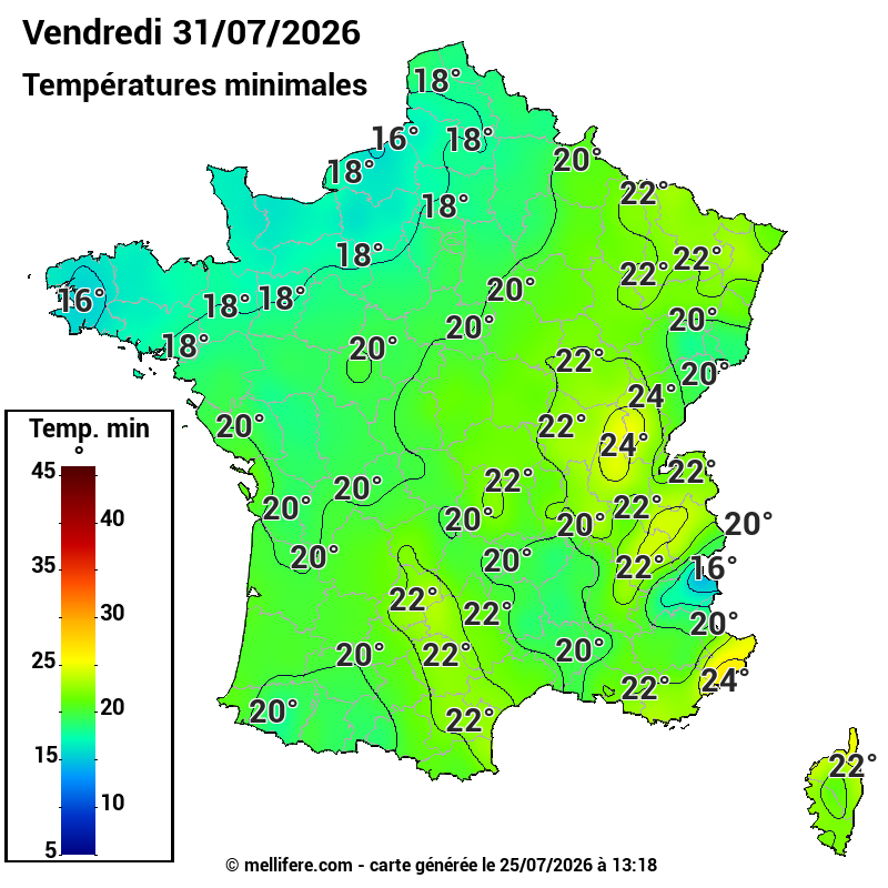 Prévision Températures mini 31/07