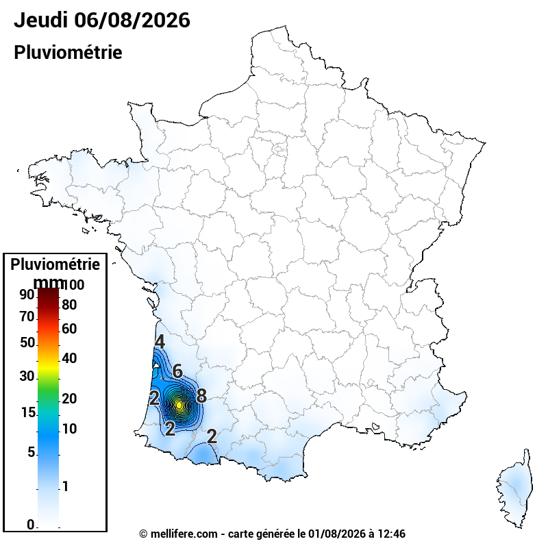 Prévision Pluviométrie 06/08
