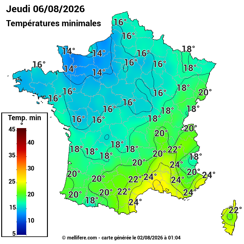 Prévision Températures mini 06/08