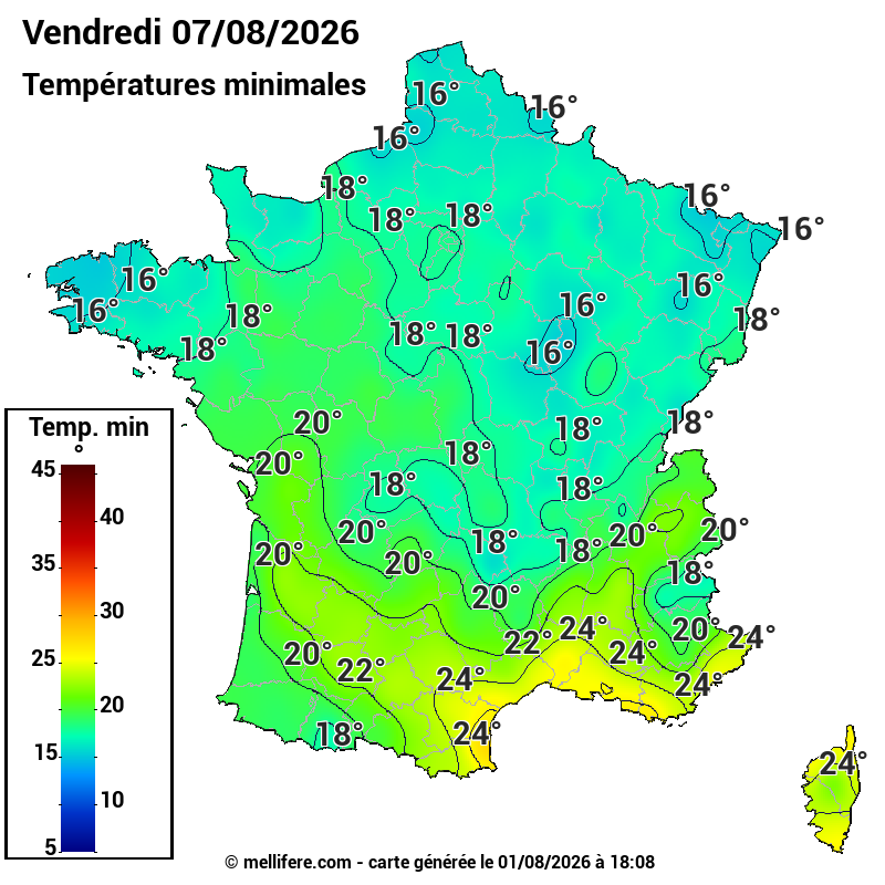Prévision Températures mini 07/08