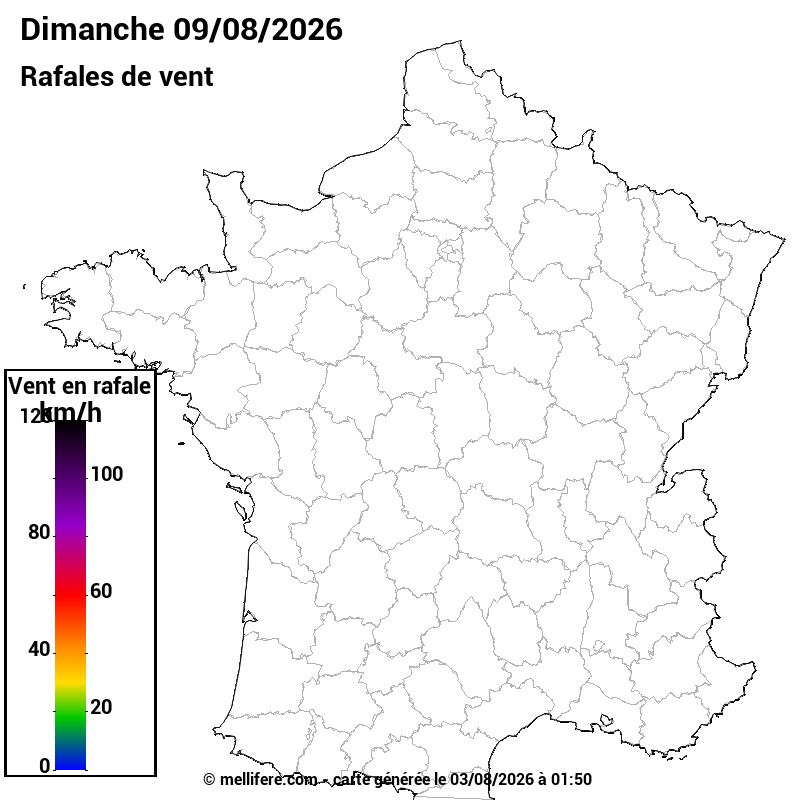 Prévision Vents et rafales 09/08