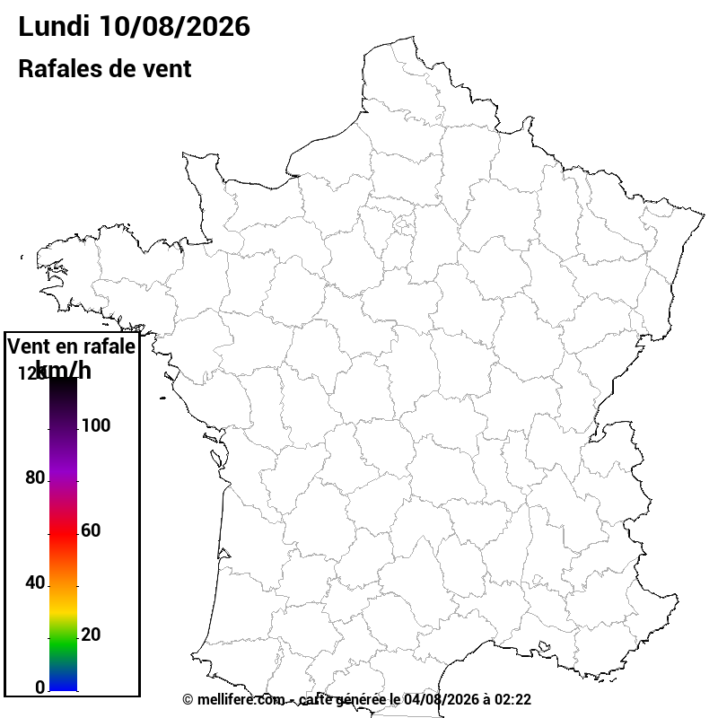 Prévision Vents et rafales 10/08