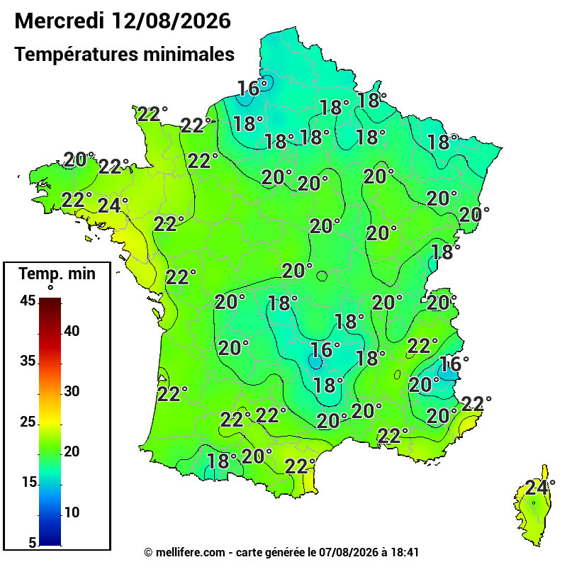 Prévision Températures mini 12/08