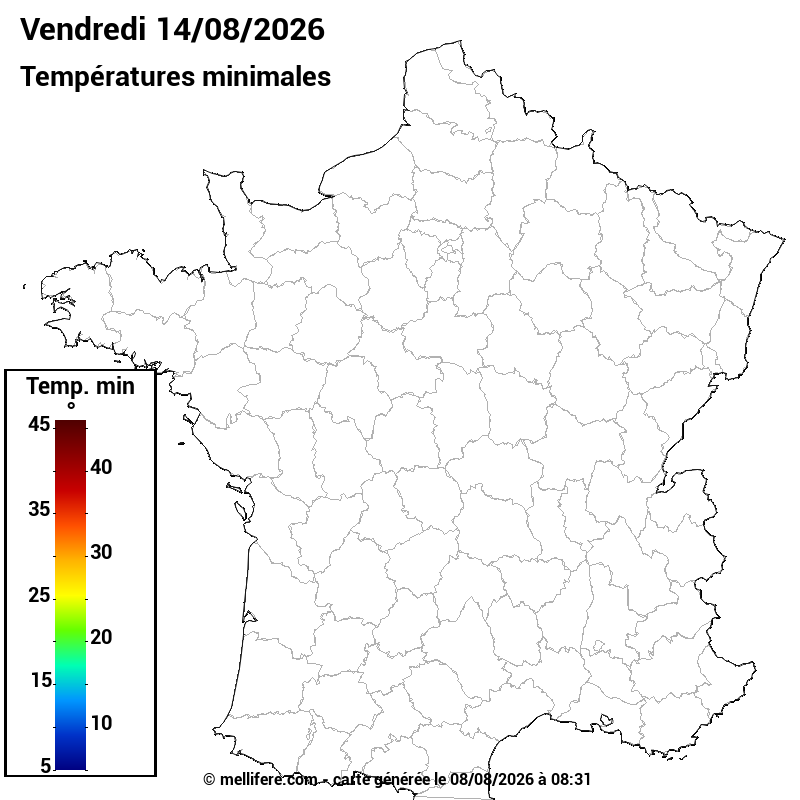 Prévision Températures mini 14/08