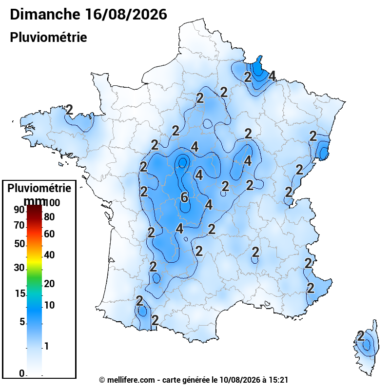 Prévision Pluviométrie 16/08