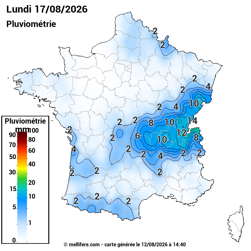 Prévision Pluviométrie 17/08
