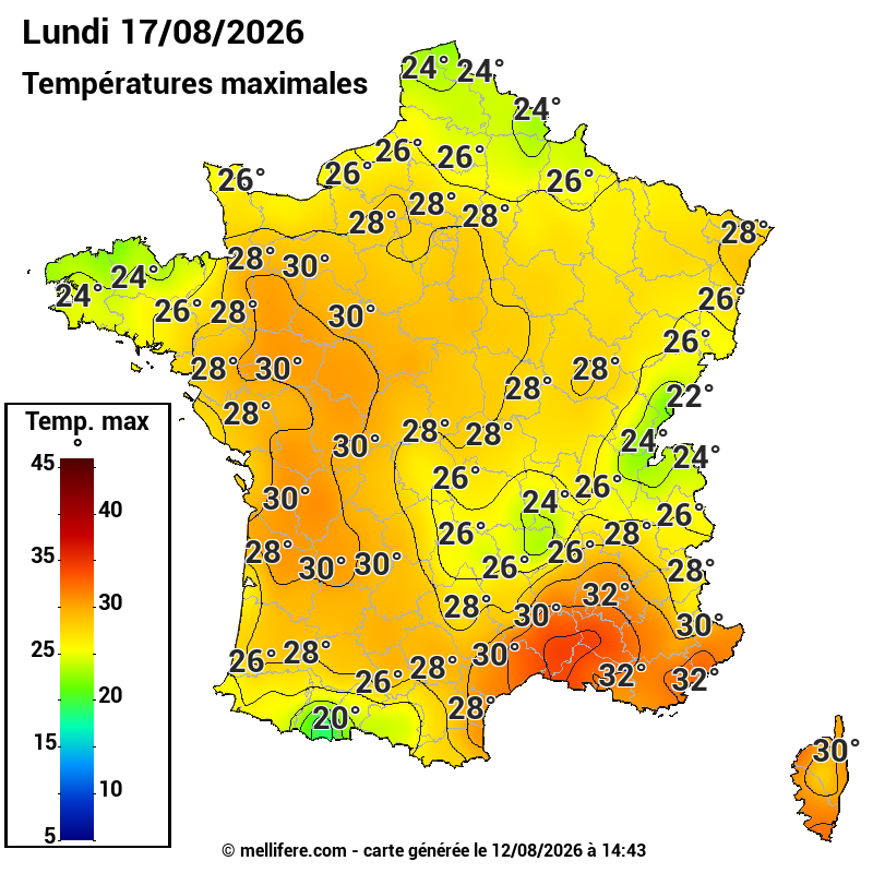 Prévision Températures maxi17/08