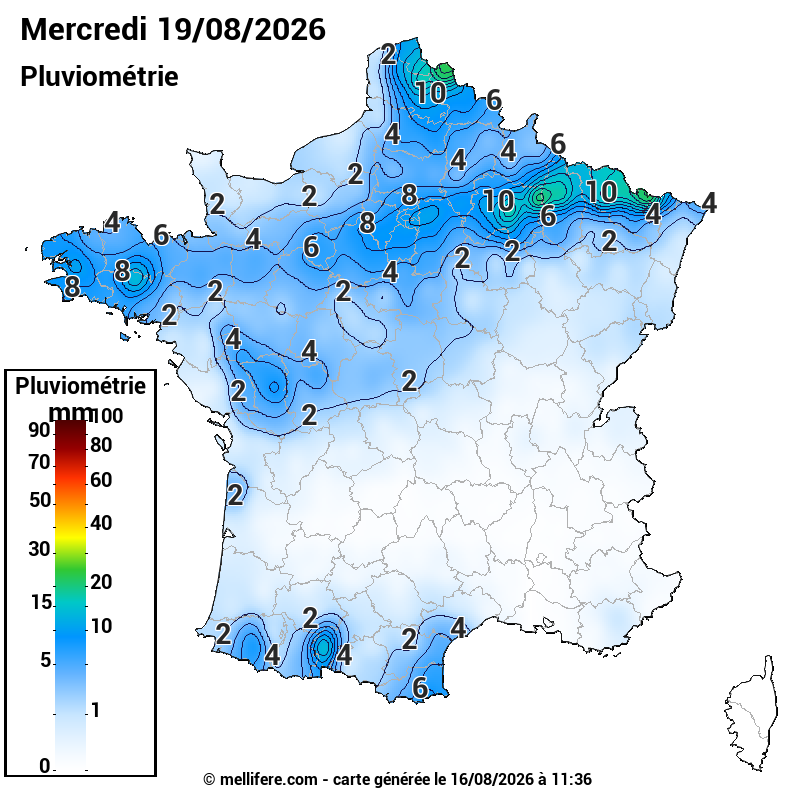 Prévision Pluviométrie 19/08