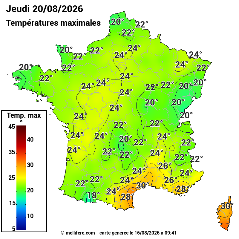 Prévision Températures maxi20/08