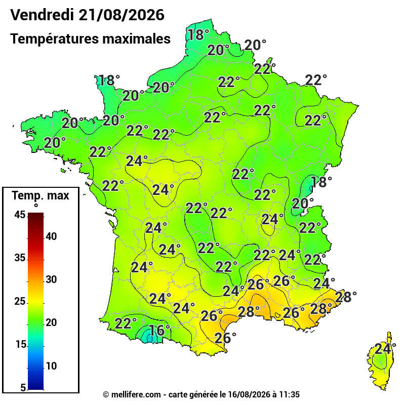 Prévision Températures maxi21/08