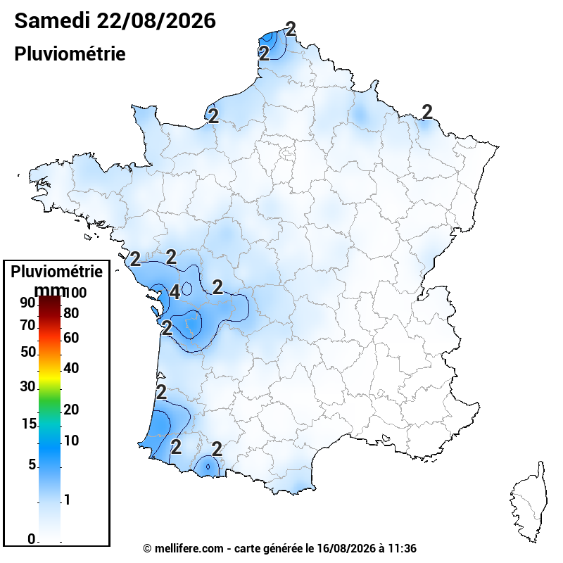Prévision Pluviométrie 22/08