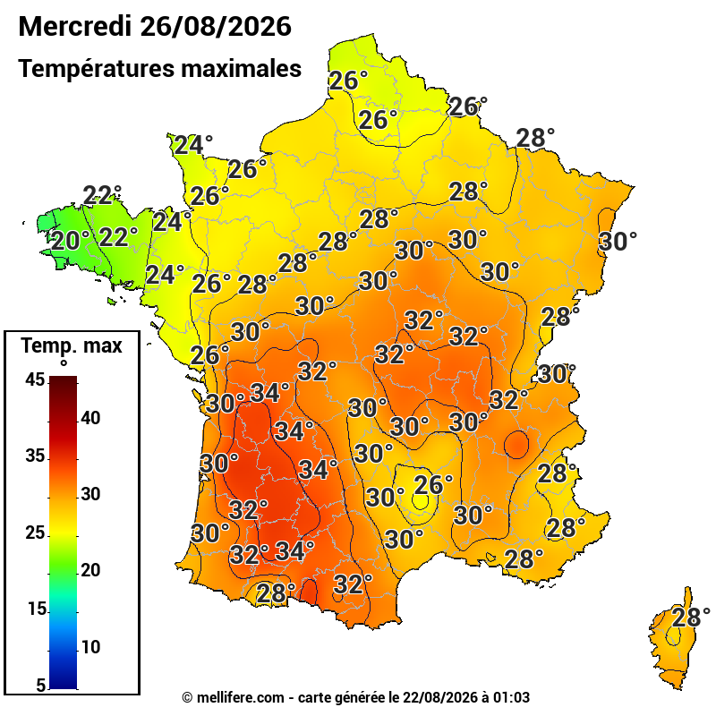 Prévision Températures maxi26/08