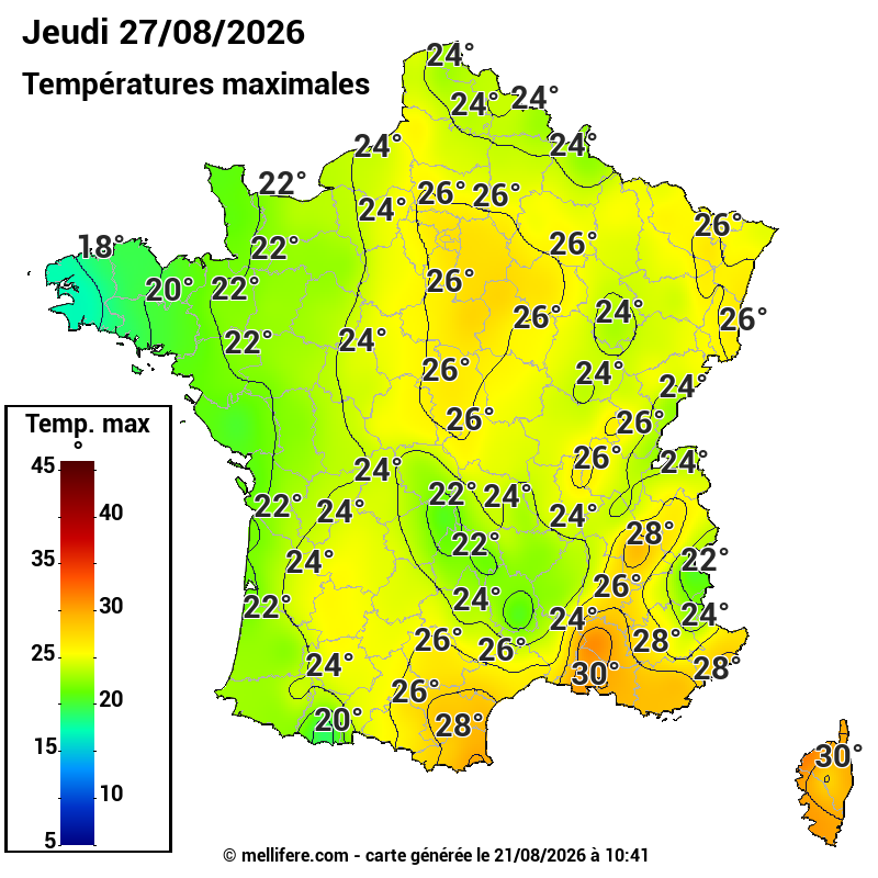Prévision Températures maxi27/08