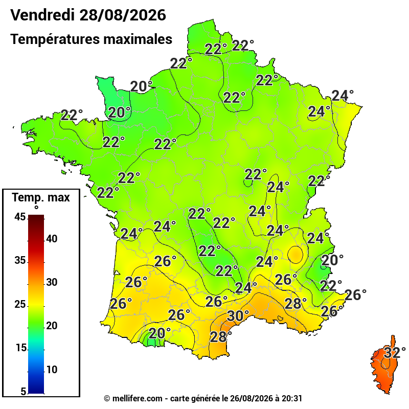 Prévision Températures maxi28/08