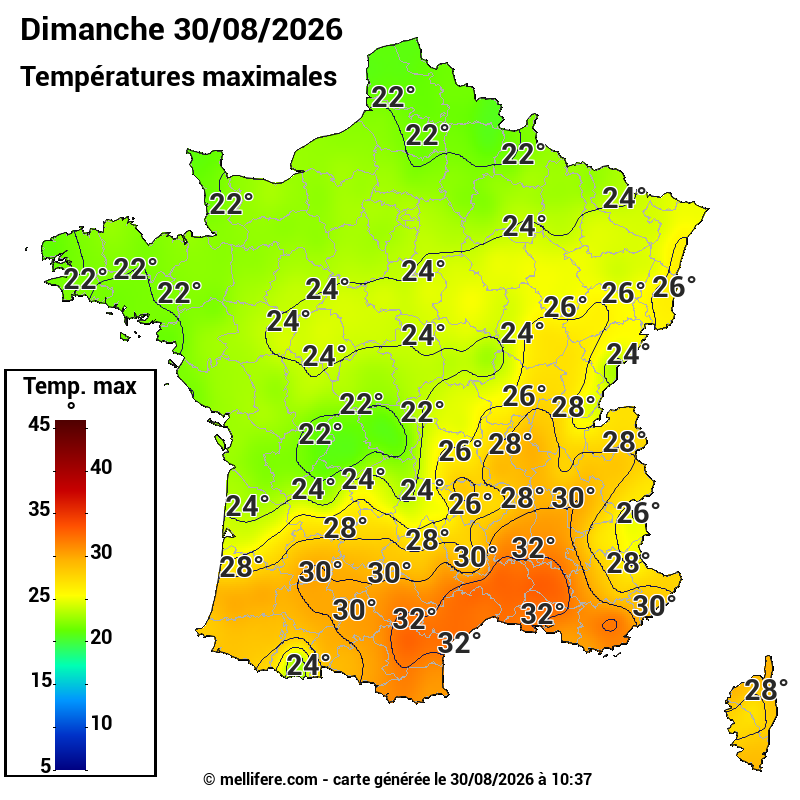 Prévision Températures maxi30/08