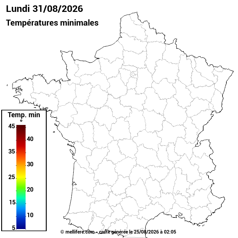 Prévision Températures mini 31/08