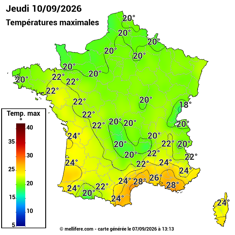 Prévision Températures maxi10/09
