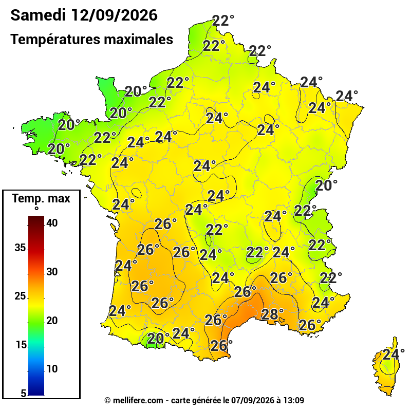 Prévision Températures maxi12/09