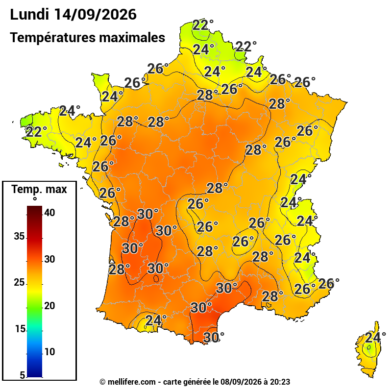 Prévision Températures maxi14/09