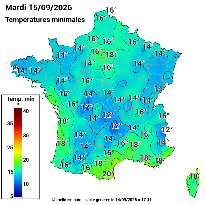 Prévision Températures mini 15/09