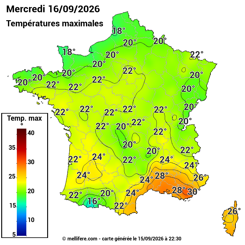Prévision Températures maxi16/09