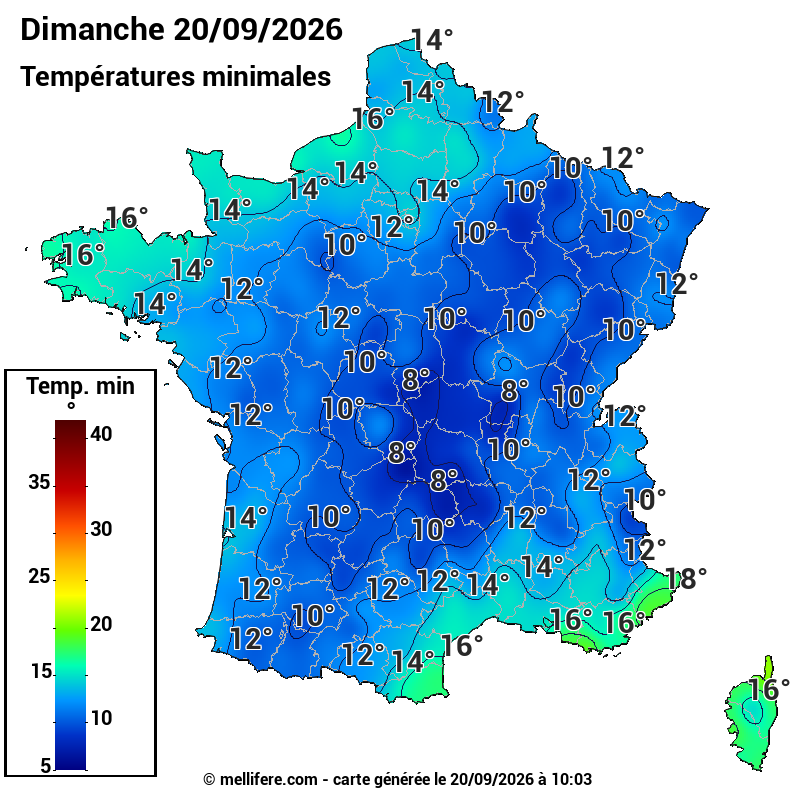 Prévision Températures mini 20/09