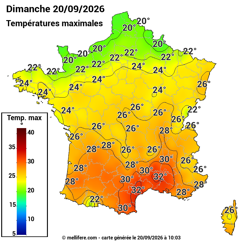 Prévision Températures maxi20/09