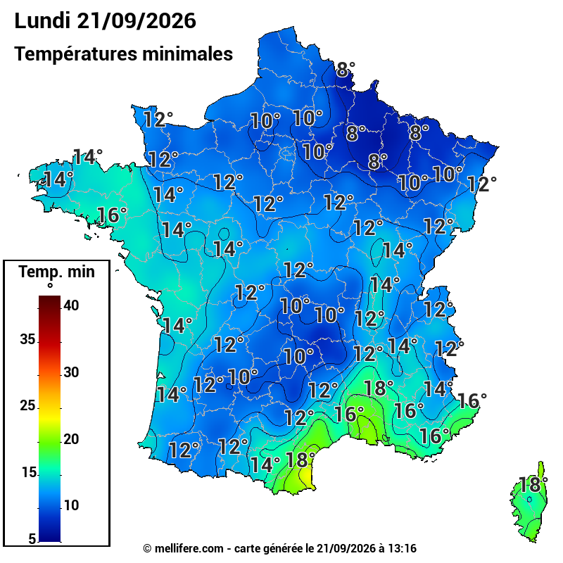 Prévision Températures mini 21/09