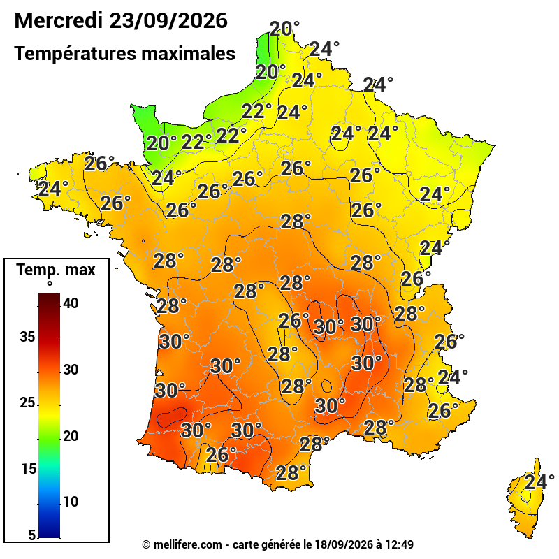 Prévision Températures maxi23/09
