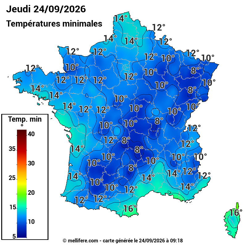 Prévision Températures mini 24/09