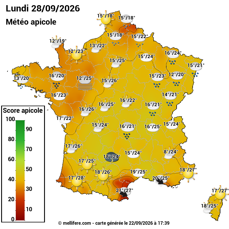 Carte des scores abeilles 28/09