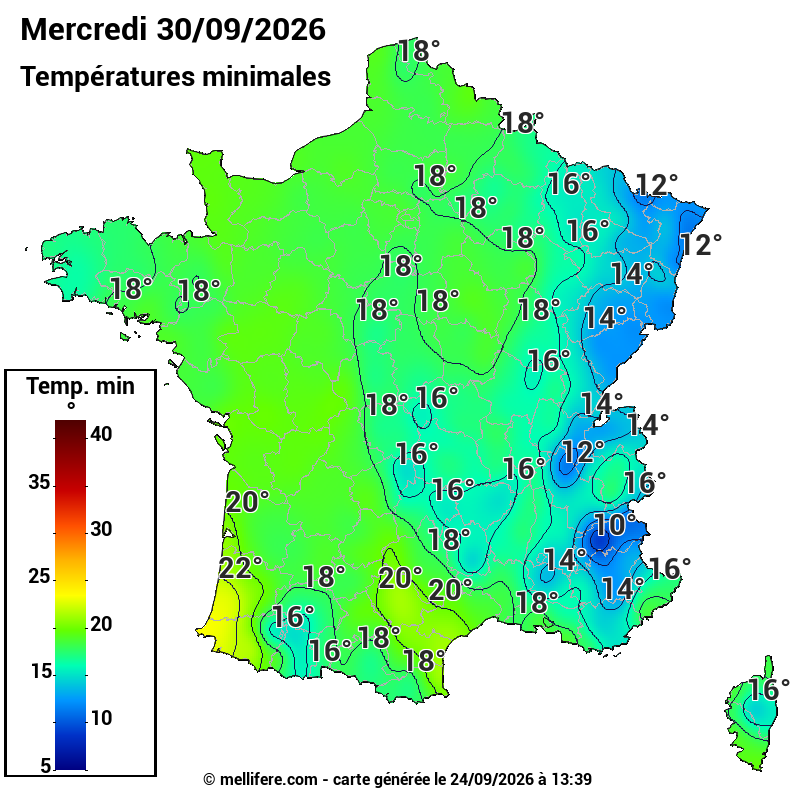 Prévision Températures mini 30/09