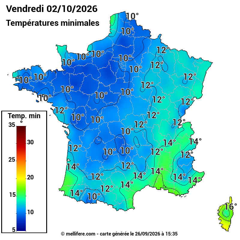 Prévision Températures mini 02/10