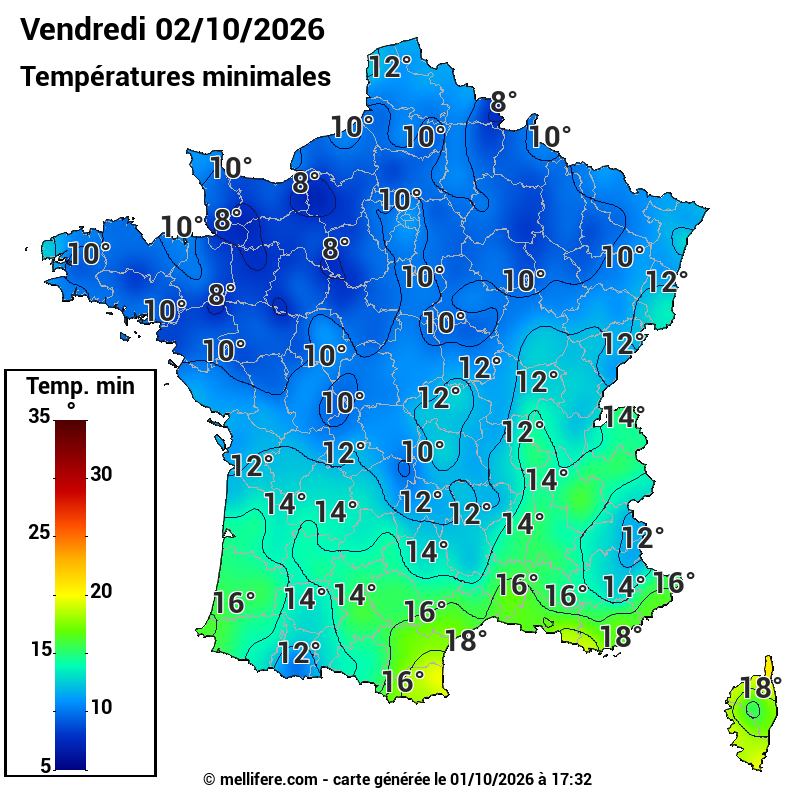 Prévision Températures mini 02/10