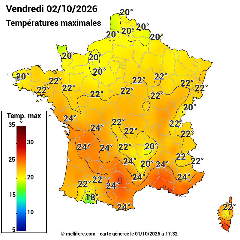 Prévision Températures maxi02/10