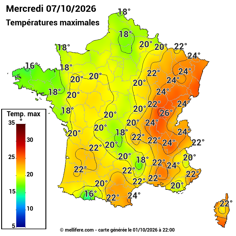 Prévision Températures maxi07/10