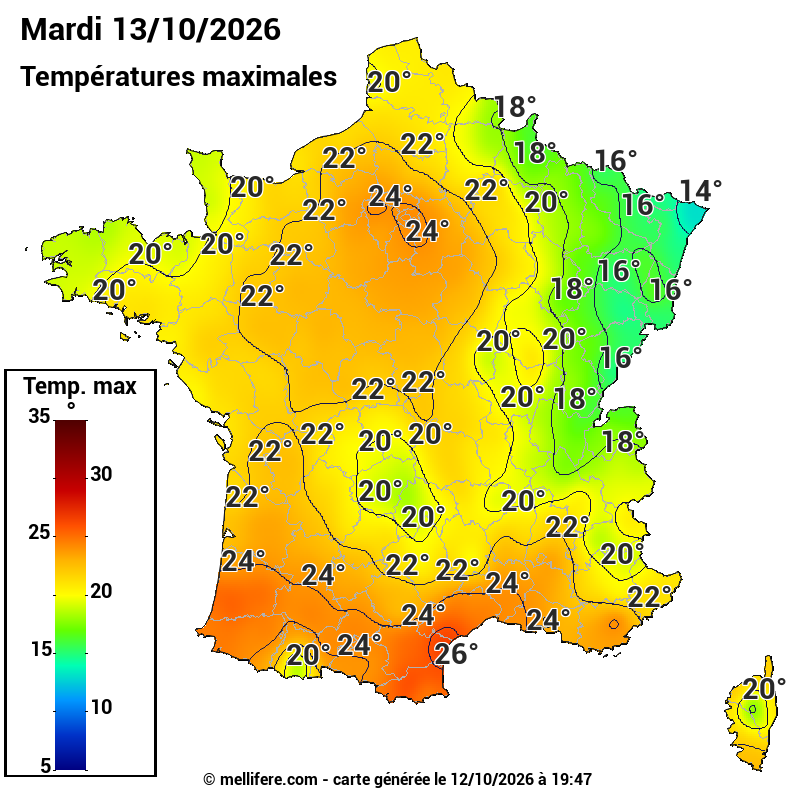 Prévision Températures maxi13/10