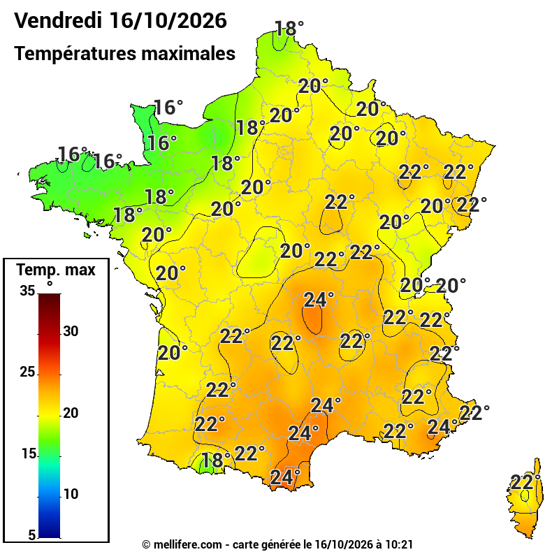 Prévision Températures maxi16/10