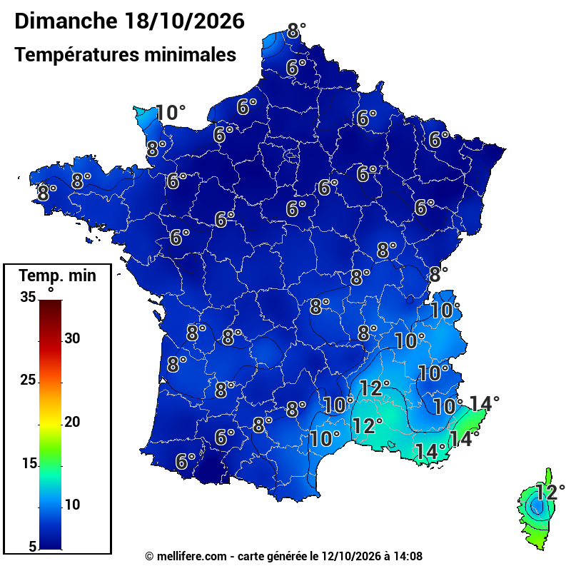 Prévision Températures mini 18/10