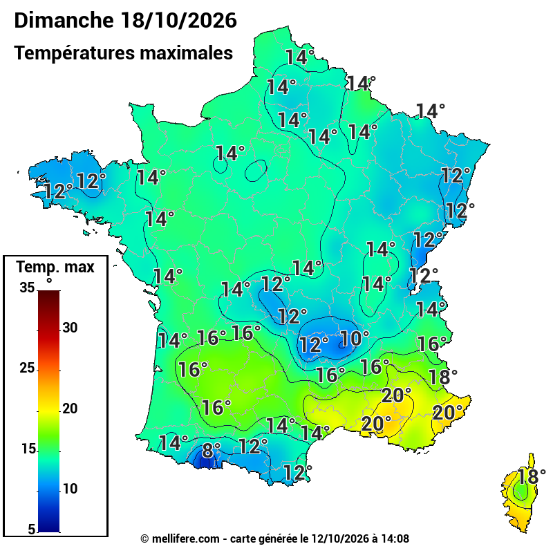 Prévision Températures maxi18/10