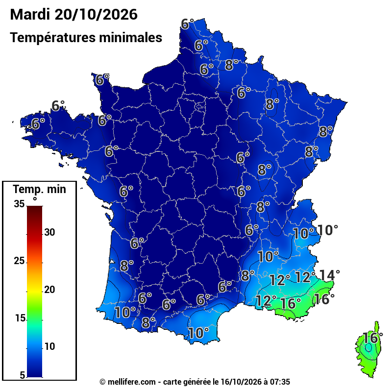 Prévision Températures mini 20/10