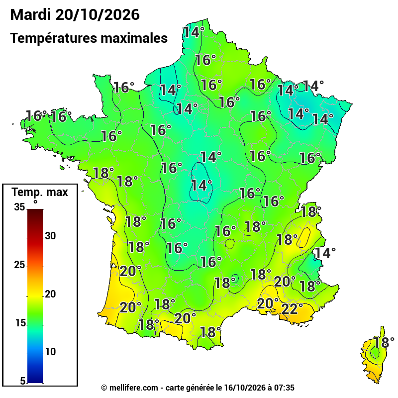 Prévision Températures maxi20/10