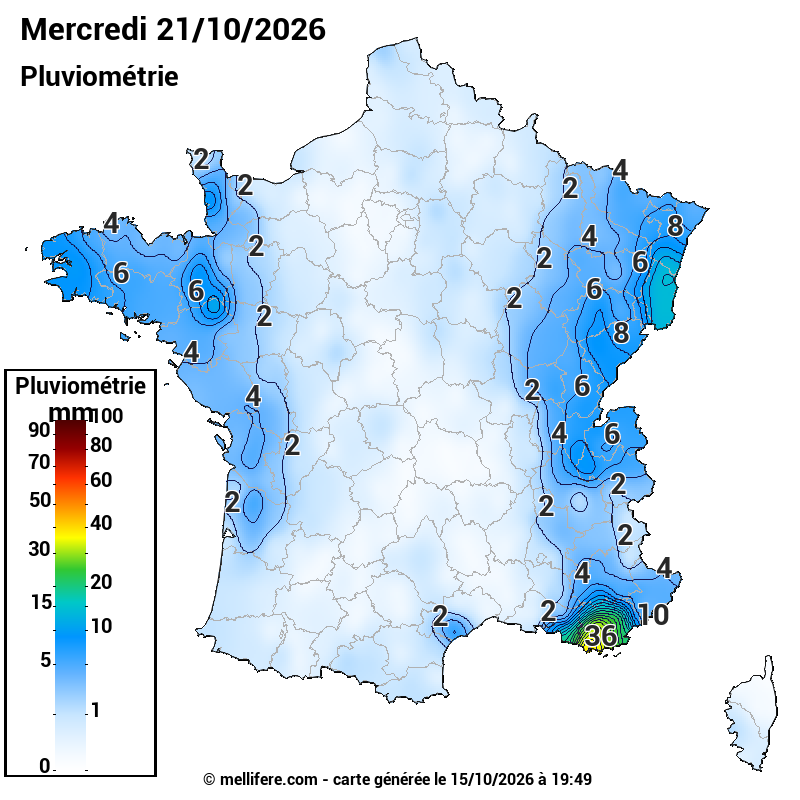 Prévision Pluviométrie 21/10