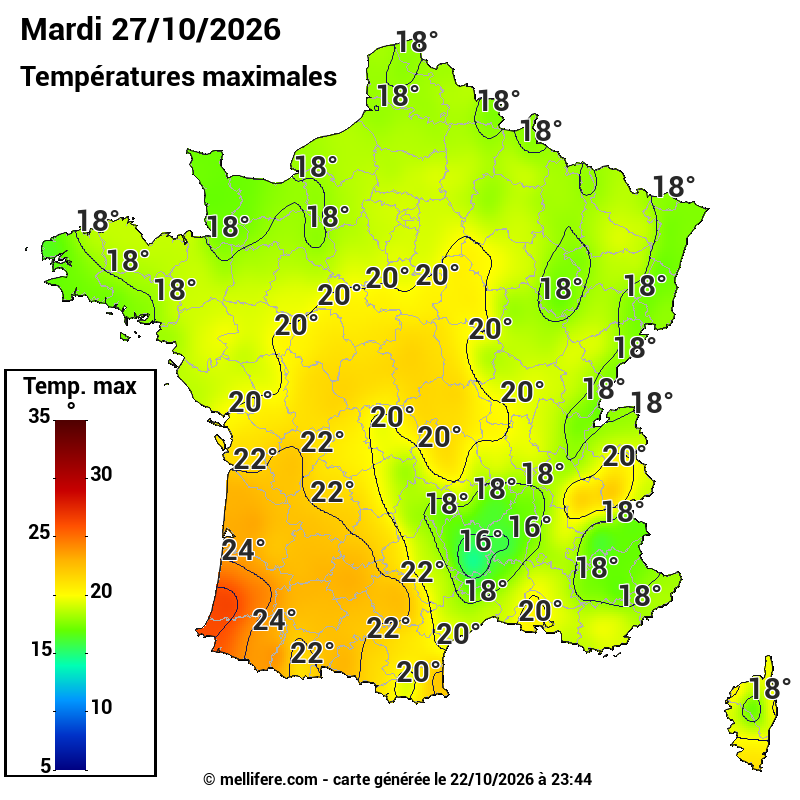 Prévision Températures maxi27/10