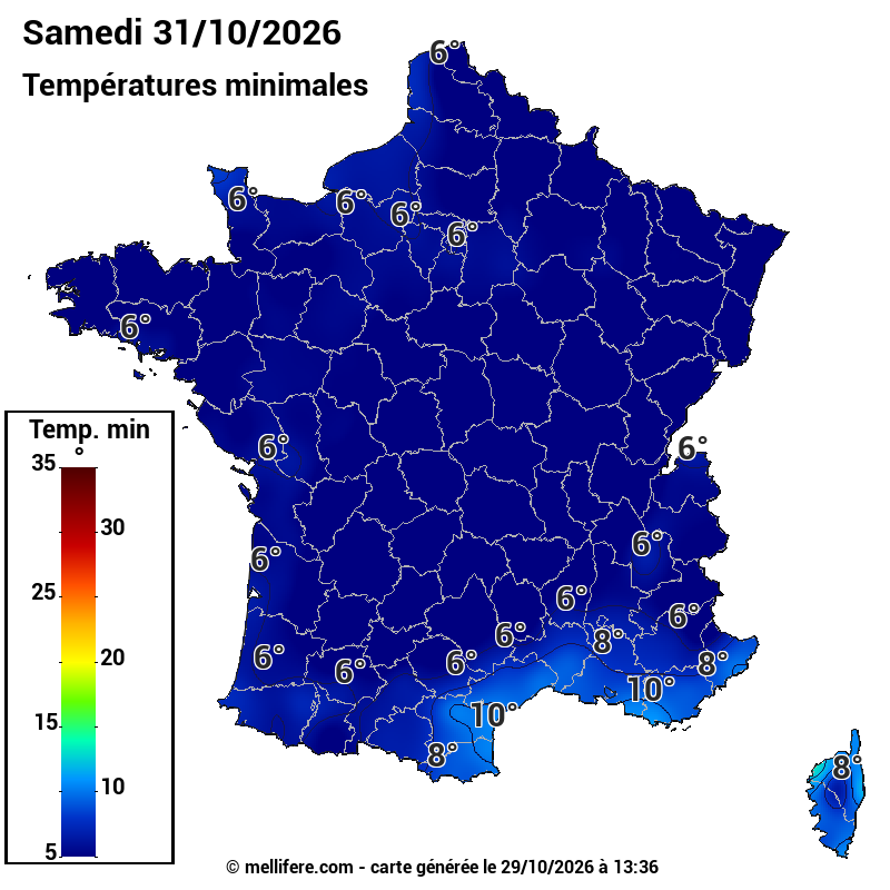 Prévision Températures mini 31/10