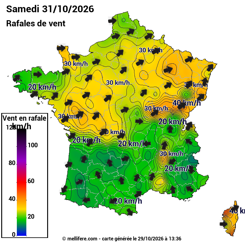 Prévision Vents et rafales 31/10