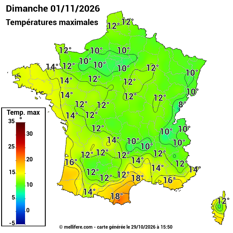 Prévision Températures maxi01/11